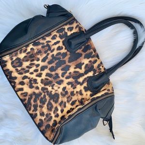 Black leopard tote handbag purse